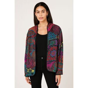 Vintage Chico’s 100% Silk Quilted Open Front Boho Paisley Jacket